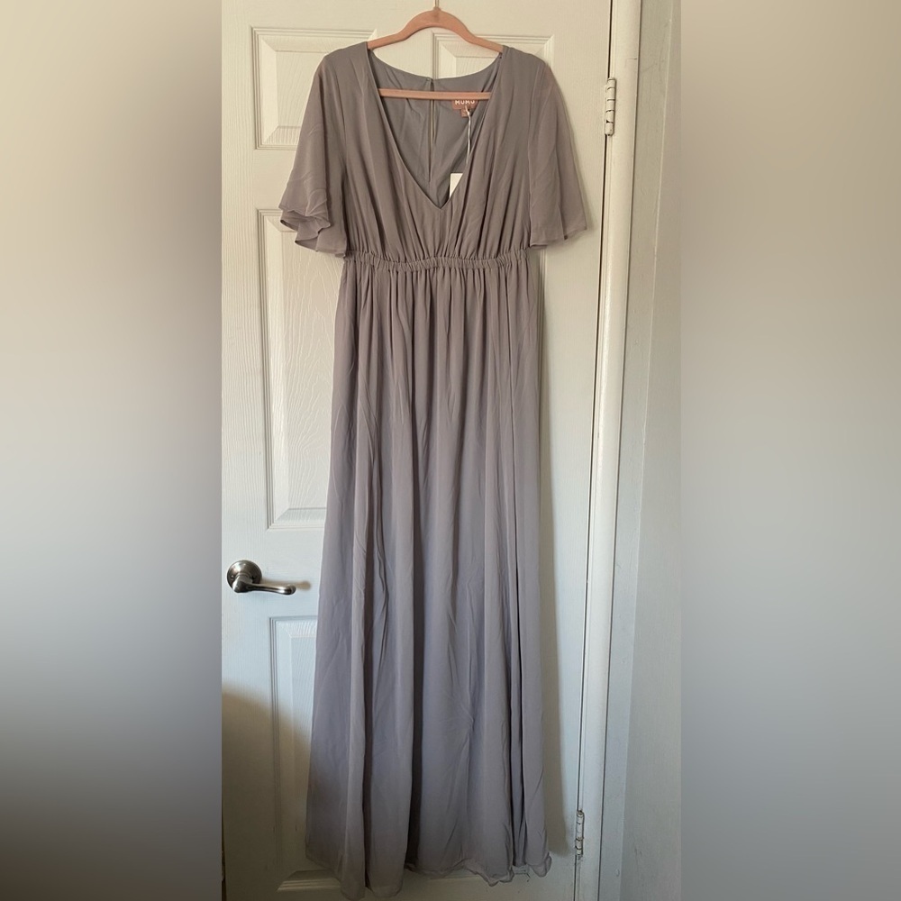 NWT Show Me Your Mumu Emily Empire Maxi Dress Dove Grey Chiffon Size‎ 1X - Picture 3 of 10